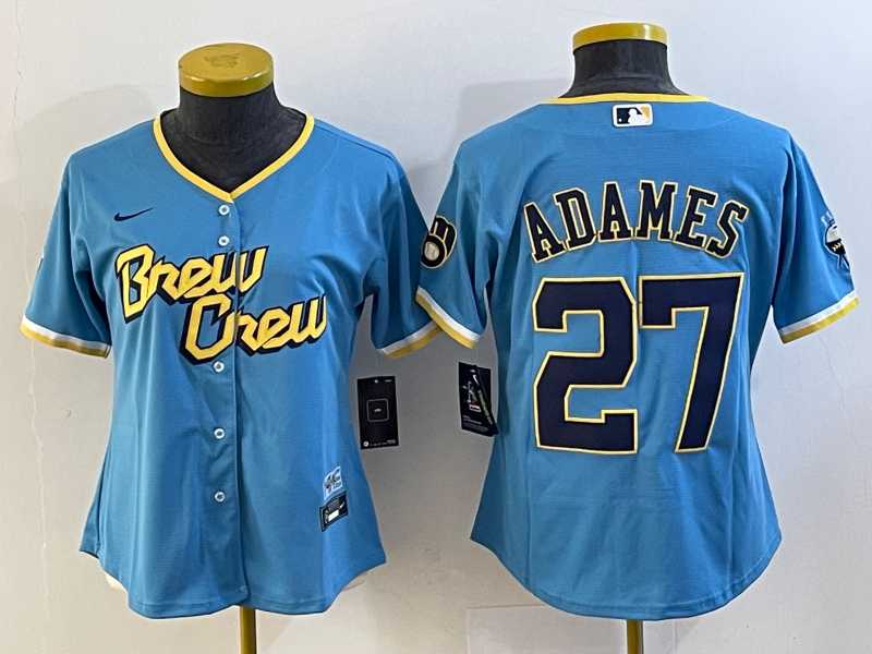Womens Milwaukee Brewers #27 Willy Adames Blue 2022 City Connect Cool Base Stitched Jersey->mlb womens jerseys->MLB Jersey